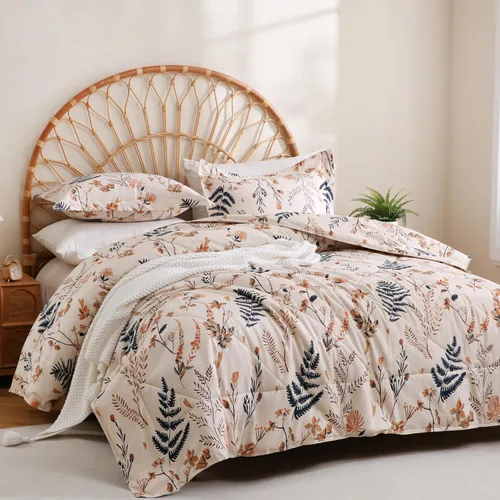 Vista 10 de JSD - Juego de edredón con flores verdes tamaño King de 3 piezas, edredón de microfibra botánica con relleno alternativo y fundas para almohadas