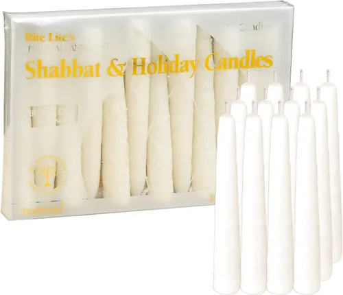 Vista 7 de Rite Lite Velas de Shabbat - 12 piezas - Empaquetadas en una hermosa caja con una tarjeta artística (blanco)