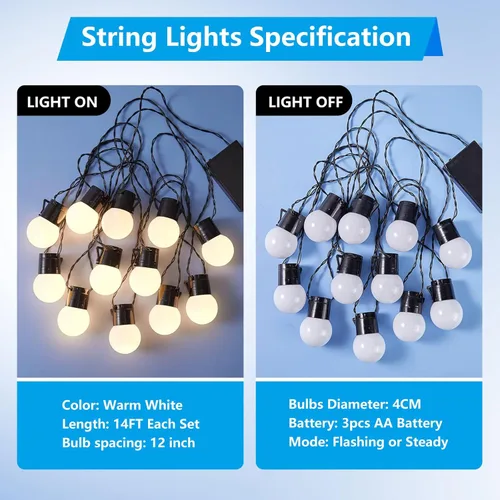 Vista 2 de JoyBox Design 12 bombillas LED – Cadena de iluminación G40 funciona con pilas para números de letras de marquesina – interiores y exteriores