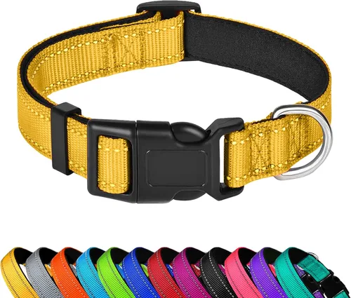 Vista 21 de Collar reflectante para perro, ajustable de neopreno suave acolchado de nailon para mascotas con hebilla para cachorros y perros pequeños, gatos