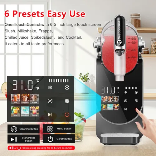 Vista 4 de Máquina de granizado para bebidas congeladas con 6 ajustes preestablecidos, limpieza automática, no necesita hielo, piezas aptas para lavavajillas +
