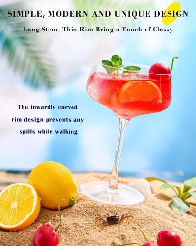 Vista 8 de JBHO Copas de Martini, juego de 4 copas de cupé de cristal, 10 Oz, copas de cóctel grandes y elegantes, copas de champán sopladas a mano