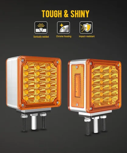 Vista 4 de Partsam Luces LED de Pedestal Ámbar/Ámbar de Doble Cara 39 Luces LED de Señal de Giro Montaje con Perno Luces de Guardabarros Luces Laterales
