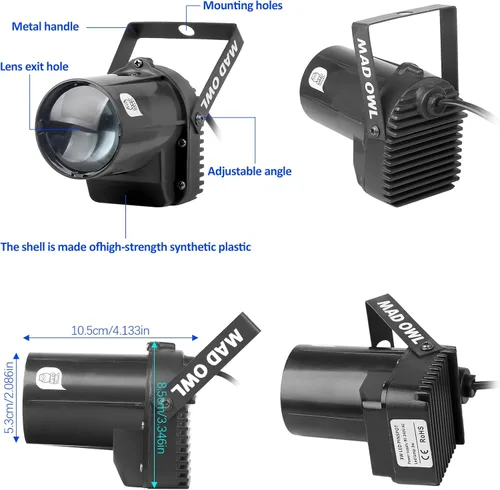Vista 4 de Foco de bola de discoteca LED Pinspot Light - Luz de fiesta de bola de espejo motorizada