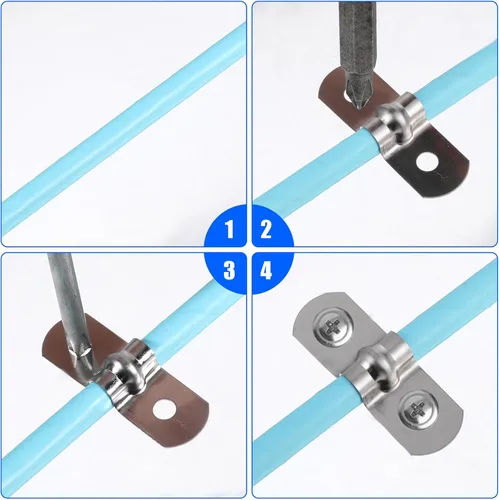 Vista 5 de 50 piezas de 1/4 de pulgada con dos agujeros de correa en U, abrazadera rígida M5 para tubería de acero inoxidable, abrazadera de conducto