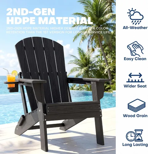 Vista 5 de Silla Adirondack plegable HDPE con portavasos, Aruba Arubablue