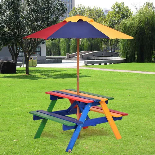Vista 2 de HAPPYGRILL Juego de mesa de picnic para niños Mesa para niños con paraguas