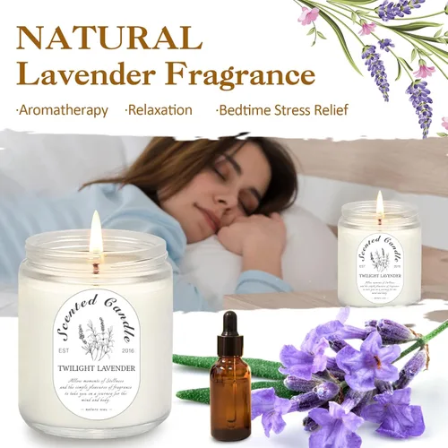Vista 2 de Paquete de 4 velas perfumadas para el hogar, velas de lavanda, velas en tarro de aromaterapia, velas de larga duración de 28 onzas, juego de velas