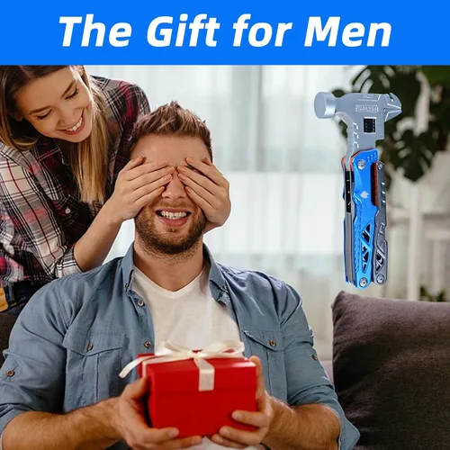 Vista 8 de Kit de herramientas multiusos 18 en 1, equipo de campamento de supervivencia y regalos de pesca para papá, multiherramienta con martillo, alicates