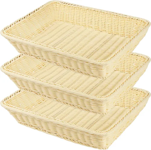Vista 10 de 3 piezas de cesta de mimbre para pan de 16 pulgadas, cesta de servicio tejida, cesta de servicio de alimentos de mesa para restaurante, panadería