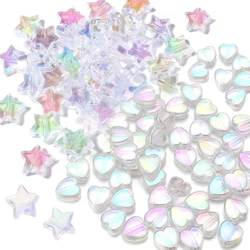 Vista 3 de 200 cuentas de corazón de acrílico AB para hacer joyas, lindas cuentas para collares, cuentas espaciadoras estéticas únicas, abalorios a granel