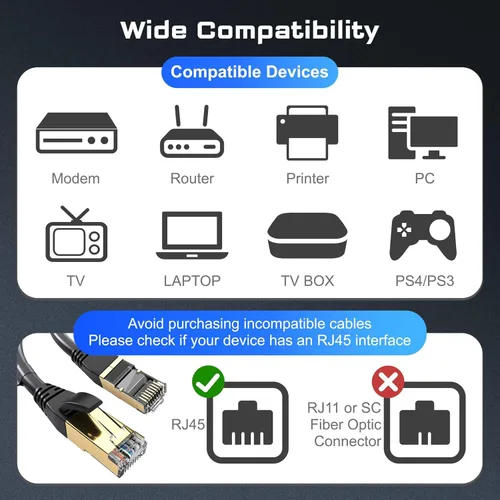 Vista 7 de DbillionDa Cat8 - Cable Ethernet de 3 pies para exteriores e interiores, de alta velocidad, 26 AWG, 40 GB/s, 2000 Mhz, con conector RJ45 chapado