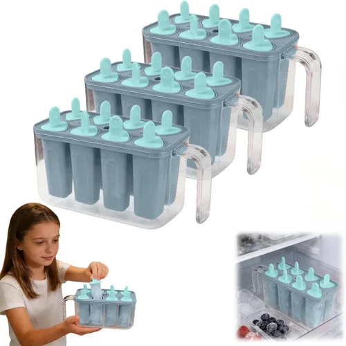 Vista 12 de 8 cavity Ice Pop Maker Mold Tray, Reusable Popsiclee Molds, Reusable Easy Release Ice Cream Container with Sticks for Yogurt Juice and DIY Chilled