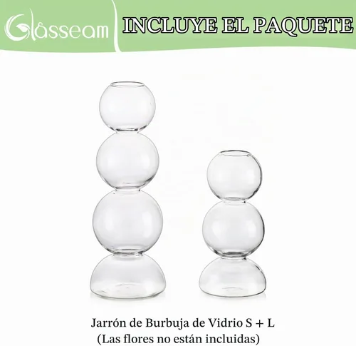 Vista 6 de Glasseam Juego de 2 jarrones de flores únicos, bonitos jarrones pequeños de vidrio para flores, jarrones transparentes modernos para decoración