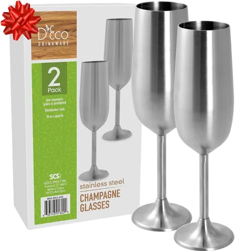 Vista 7 de Copas de champán irrompibles de acero inoxidable, juego de dos copas de champán de 8 onzas