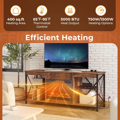 Vista 5 de COSTWAY - Chimenea eléctrica de inserción de 23 pulgadas, calefactor de chimenea de 750 W/1500 W con control remoto, color y brillo de llama
