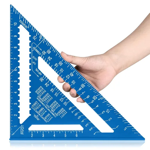 Vista 9 de Beslands - Herramienta de medición de carpintero cuadrado de aluminio de 12 pulgadas, regla triangular de metal de aleación, transportador imperial