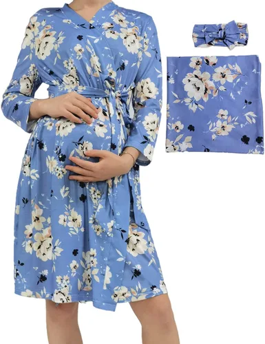 SUFEINI Conjunto de manta con bata de mamá a juego, bata de maternidad para enfermería, hospital, parto, bata de embarazo, ropa de descanso para