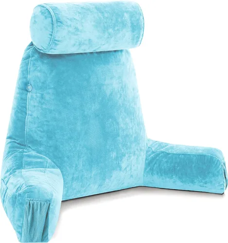 Vista 13 de Husband Pillow Backrest with Arms - Adult Reading Pillow with Shredded Memory Foam, Ultra-Comfy Removable Microplush Cover & Detachable Neck Roll