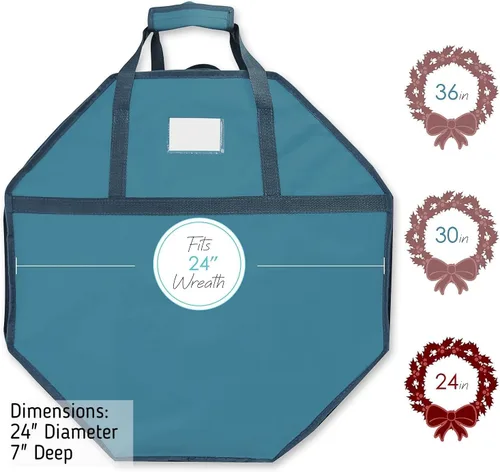 Vista 6 de Contenedor para guardar coronas - Bolsa de almacenamiento para coronas de Navidad de carcasa dura con bolsillos interiores, doble cremallera y asas