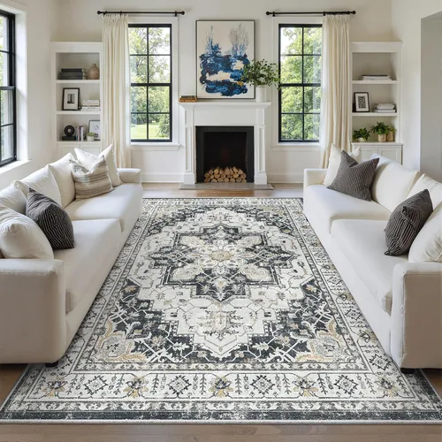 Vista 97 de zesthome Alfombras de área de 5 x 7, lavables a máquina, para sala de estar, dormitorio, resistentes a las manchas, vintage, de gran área, Beige