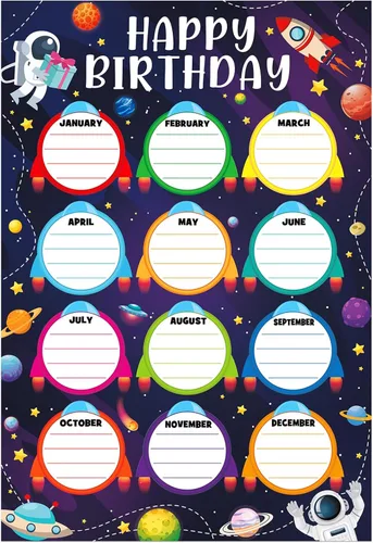 Vista 9 de WhatSign Birthday Calendar for Classroom - 12"x16" Birthday Chart Poster with Birthstones, Space Theme Solar System Wall Tracker Decor for Teachers