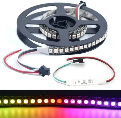 Vista 6 de WS2812B Tira de luces LED de 3.2 pies 1M WS2812B 144LEDs Programable Individual Direccionable WS2811 Tira de LED RGB 5050 incorporada IP30 No