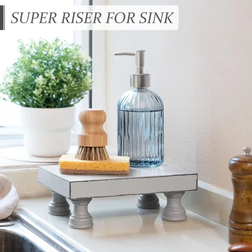 Vista 2 de EOSAHR Elegante y moderno juego de pedestal para decoración del hogar de granja, elevadores decorativos de madera, soporte para jabón y elegante