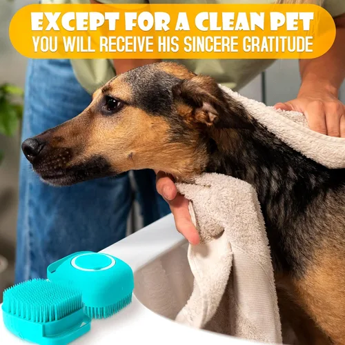 Vista 7 de 2 cepillos para perros para bañarse, cepillo para champú para perros con dispensador de jabón y cerdas de silicona suave, espuma de presión