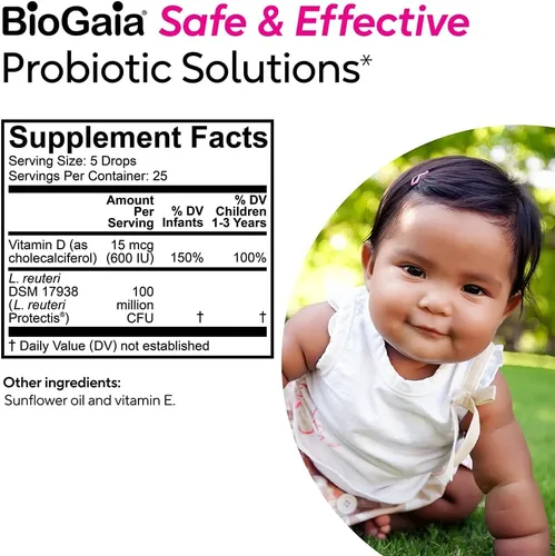 Vista 6 de BioGaia Gotas Probióticas Immune Active para Bebés + Vitamina D para Bebés y Niños Pequeños de 0-36 Meses Apoya la Salud Digestiva e