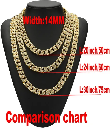 Vista 3 de putouzip Miami Cuban Link Chains For Men 121420mm 18K Gold Plated Diamond Fully Iced Out Chain Necklace