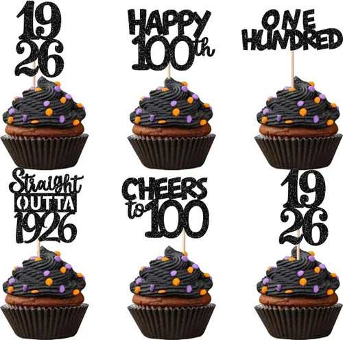 Vista 128 de 30 piezas de decoraciones para pastel de cumpleaños número 10, decoraciones de cupcakes negras con brillo, 10 feliz cumple, directo desde 2016, 10