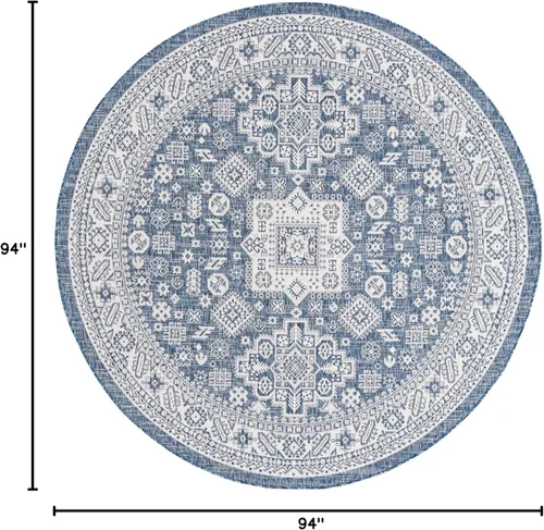 Vista 297 de Unique Loom Outdoor Aztec Collection Alfombra de área - Chalca (10 pies, redonda, azul/marfil)