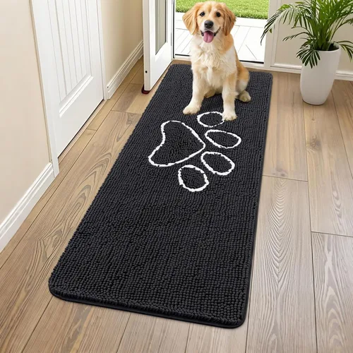 Vista 157 de Smiry Tapete para puerta de perro para patas fangosas, absorbente y Gris y negro