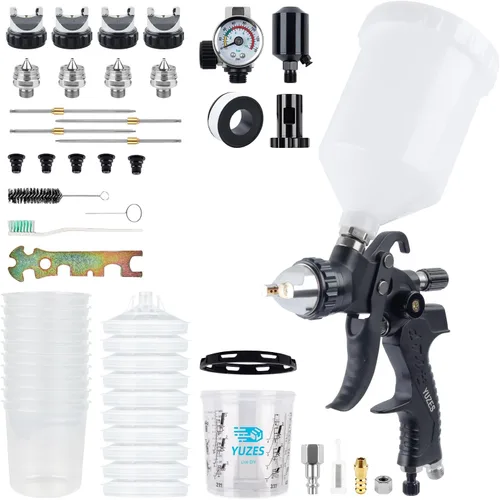 YUZES HVLP Kit de pistola pulverizadora, 4 boquillas (1.4/1.7/2.0/0.098 in), pistola de pintura automática | Fine Atomization, Less Overspray,