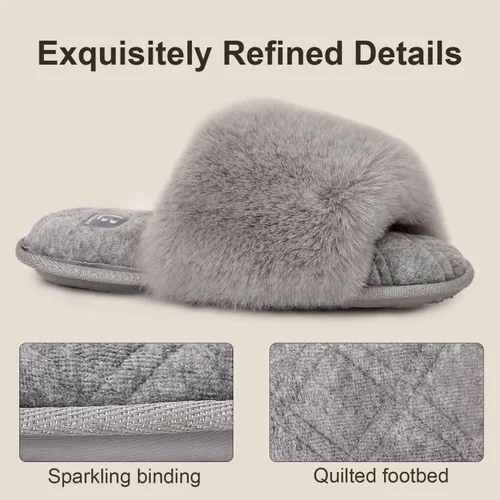 Vista 4 de LongBay Pantuflas de espuma viscoelástica de piel sintética para mujer, cómodas y planas, con puntera abierta, cómodas sandalias de casa