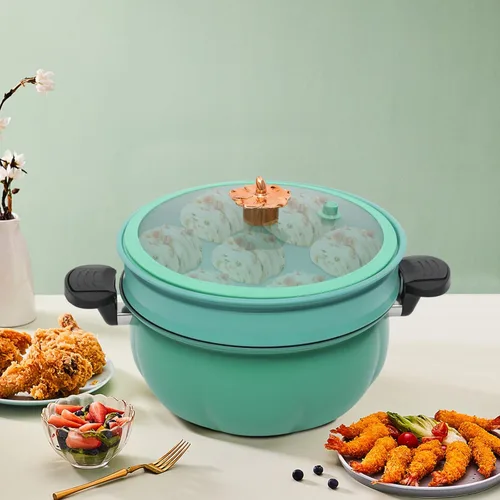 Horno holandés de micropresión de cocción rápida de 8 litros, olla a presión con tapa de vidrio y estante de vapor, olla de cocción a presión para