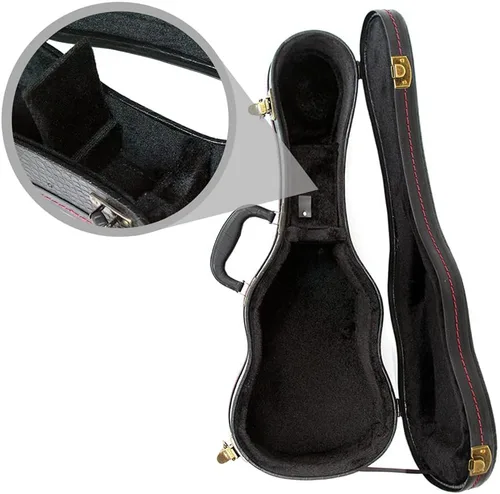 Vista 5 de Funda para ukelele soprano, cuero con patrón de cocodrilo de 21 pulgadas, color negro