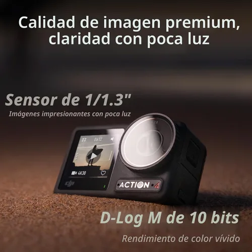 Vista 3 de DJI Osmo Action 4 Adventure Combo, cámara de acción impermeable 4K/120fps con sensor de 1/1.3 pulgadas, rendimiento de color de 10 bits y D-Log M