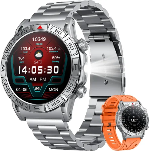 Reloj inteligente para hombre Android iPhone Smartwatch responde y hacer llamadas con frecuencia cardíaca, presión arterial, podómetro, brújula,