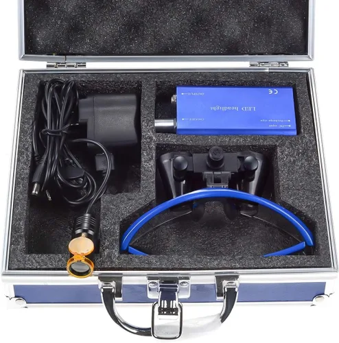 Vista 6 de 5W lámpara clip en tipo con 2.5X420MM distancia de trabajo lupas binocular lupa caja de aluminio (azul)