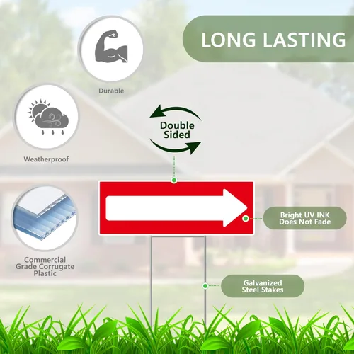 Vista 2 de Letrero de flecha direccional con estacas, 17 x 6 pulgadas, letreros de doble cara, plástico corrugado, letrero de flecha This Way Directions
