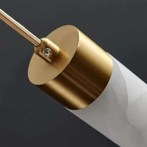 Vista 5 de Nordic Retro Marble Pendant Lights, Modern 2 Pack Full Copper Ceiling Hanging Lighting, 3000K Warm Light Chandeliers for Kitchen Island Dining Room