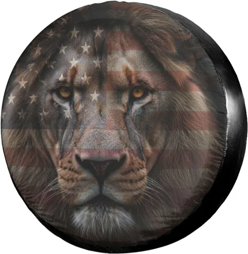 Vista 18 de Delerain Cubierta de neumático de repuesto con bandera estadounidense, cubierta de rueda de gato, protección solar impermeable para camiones