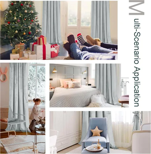 Vista 9 de JIUZHEN Cortinas de terciopelo de 84 pulgadas de largo, 2 paneles para sala de estar, cortinas opacas de lujo con aislamiento térmico para oscurecer