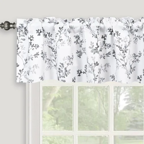 Vista 11 de Cenefas estampadas con hojas y flores botánicas de acuarela para ventanas, con bolsillo para barra, cenefas para cocina, cafetería, sala de estar