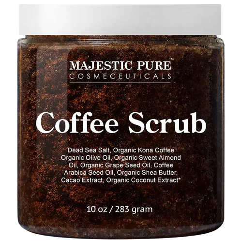 MAJESTIC PURE Arabica Coffee Scrub – Exfoliante corporal natural para el cuidado de la piel, estrías, acné y celulitis, reduce el aspecto de arañas