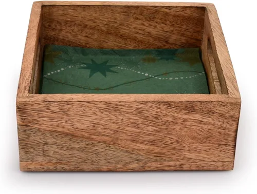 Vista 4 de Samhita Servilletero cuadrado de madera de mango con acabado quemado para decoración de restaurantes, accesorios de bar de cocina
