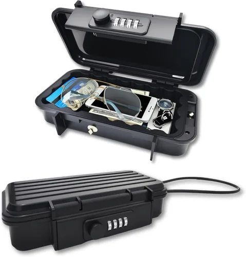 Caja de seguridad portátil con cerradura de combinación, mini caja de seguridad impermeable con cable, estuche de almacenamiento de viaje para