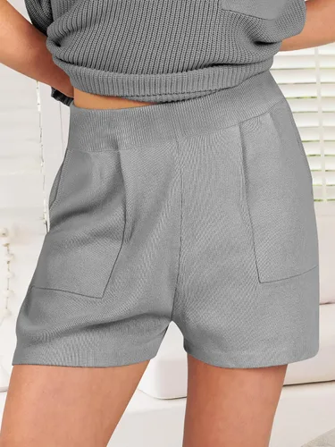 Vista 6 de ANRABESS Conjunto de ropa de verano de dos piezas para mujer, suéter de punto, pantalones cortos, sin botones y pantalones cortos, conjunto de ropa